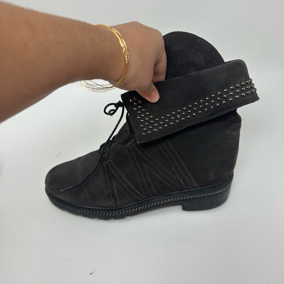 Stuart Weitzman Yadastud Gray Fold Down Studded Combat Boots Women's 10M - Picture 12 of 16